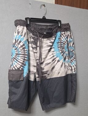 Men's U.S. Apparel Swim Trunks XL Grey Blue Tie Dye
